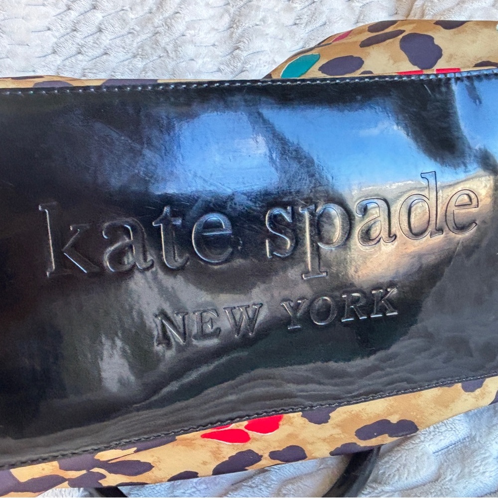 Kate Spade NY Stevie Pop Art Leopard Nylon Tote Black Patent Gold Hardware - Picture 11 of 11